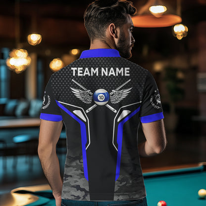 Black And Blue 10 Ball Pool Wings Custom Camo Billiard Shirt For Men, 10 Ball Billiard Team Jerseys TDM3485