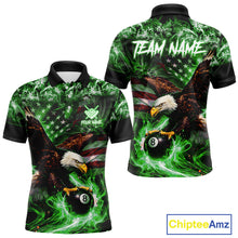 Load image into Gallery viewer, Green Flaming Eagle 8 Ball Billiard Shirt For Men Custom US Flag Pool Team Jersey Polo &amp; 1/ 4 Zip TDM6153