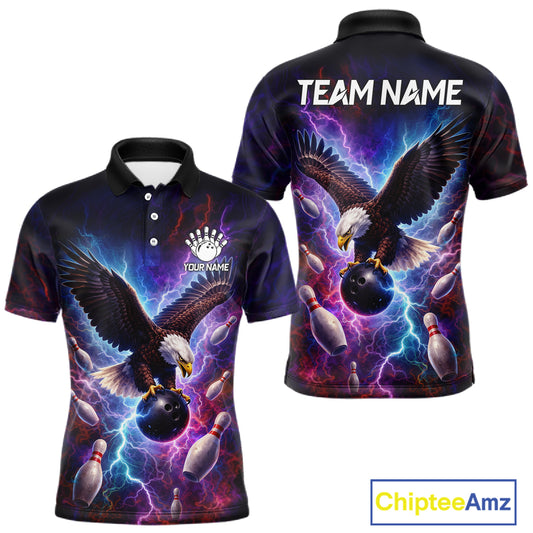 Custom Colorful Thunder Lightning Eagle Bowling Shirt For Men, Bowling Team Jersey Polo & 1/4 Zip TDM6158