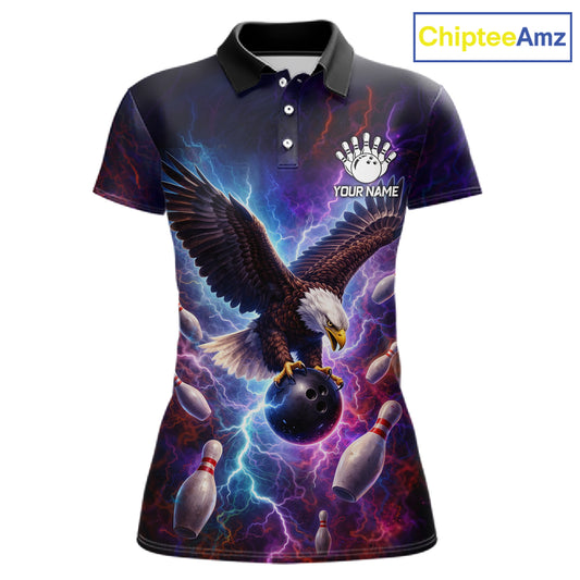 Custom Colorful Thunder Lightning Eagle Bowling Shirt For Women, Bowling Team Jersey Polo & 1/4 Zip TDM6158