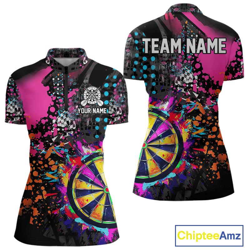 Personalized Colorful Grunge Funny Darts Shirt For Women Custom Darts Jersey Team Polo & 1/4 Zip TDM5068