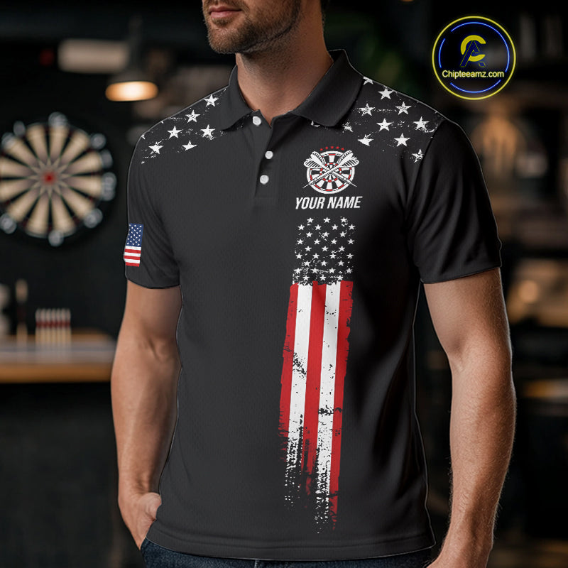 Personalized American Flag Darts Jersey For Men Custom Patriotic Darts Team Polo & 1/4 Zip Shirt TDM5077