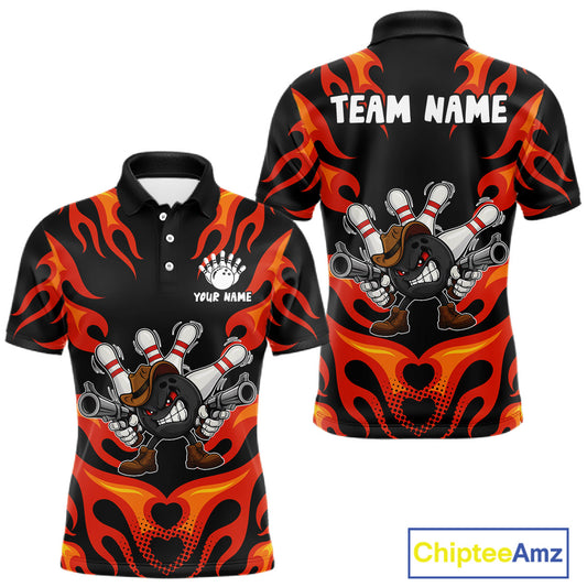 Personalized Orange Funny Flame Bowling Shirt For Men, Fire Bowling Team Jersey Polo & 1/4 Zip TDM6163