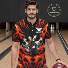 Load image into Gallery viewer, Personalized Orange Funny Flame Bowling Shirt For Men, Fire Bowling Team Jersey Polo &amp; 1/4 Zip TDM6163