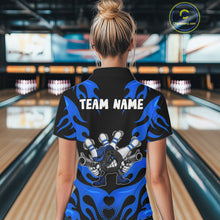 Load image into Gallery viewer, Personalized Blue Funny Flame Bowling Shirt For Women, Fire Bowling Team Jersey Polo &amp; 1/4 Zip TDM6164
