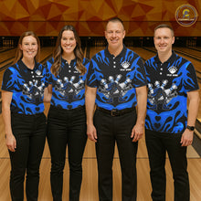 Load image into Gallery viewer, Personalized Blue Funny Flame Bowling Shirt For Men, Fire Bowling Team Jersey Polo &amp; 1/4 Zip TDM6164