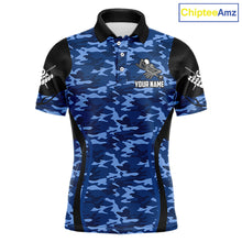 Load image into Gallery viewer, Personalized Blue Camo Skull Billiard Shirt For Men, 8 Ball Billiard Team Jersey Polo &amp; 1/4 Zip TDM6399