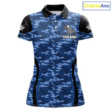 Load image into Gallery viewer, Personalized Blue Camo Skull Billiard Shirt For Women, 8 Ball Billiard Team Jersey Polo &amp; 1/4 Zip TDM6399