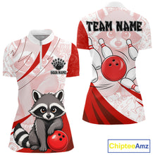 Load image into Gallery viewer, Custom Red Funny Raccoon Bowling Jersey For Women Custom Bowling Shirts Team Polo &amp; Quarter Zip TDM6592