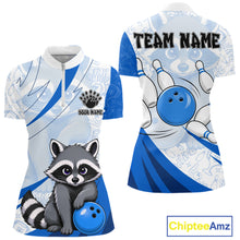 Load image into Gallery viewer, Custom Blue Funny Raccoon Bowling Jersey For Women Custom Bowling Shirts Team Polo &amp; Quarter Zip TDM6593