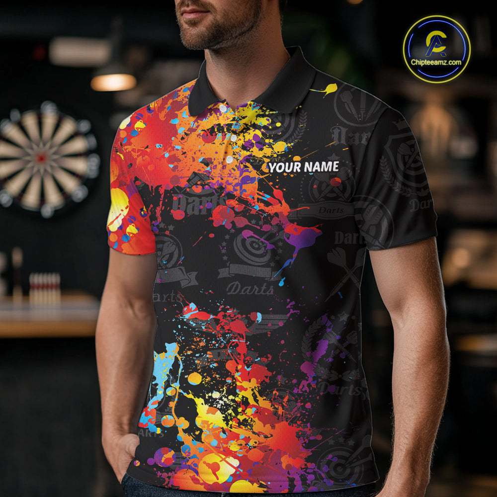 Personalized Dartboard Colorful Paint Custom Black Darts Shirts For Men, Grunge Style Darts Jerseys TDM1894