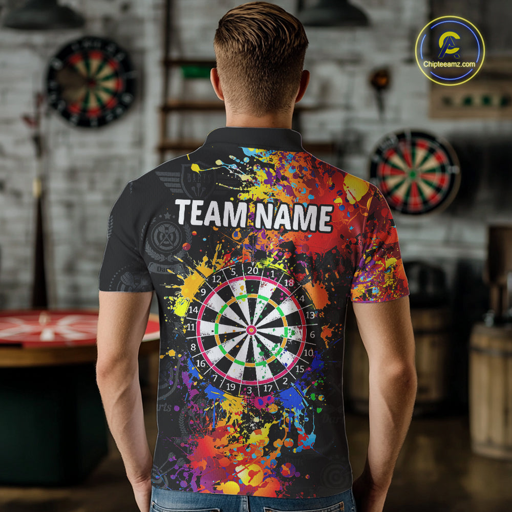Personalized Dartboard Colorful Paint Custom Black Darts Shirts For Men, Grunge Style Darts Jerseys TDM1894