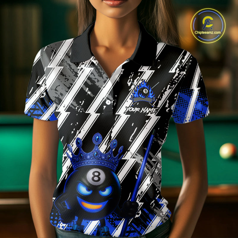 Funny 8 Ball Pool Crown Billiard Shirt For Women Custom Billiard Jersey Team Polo & 1/4 Zip |Blue TDM5082