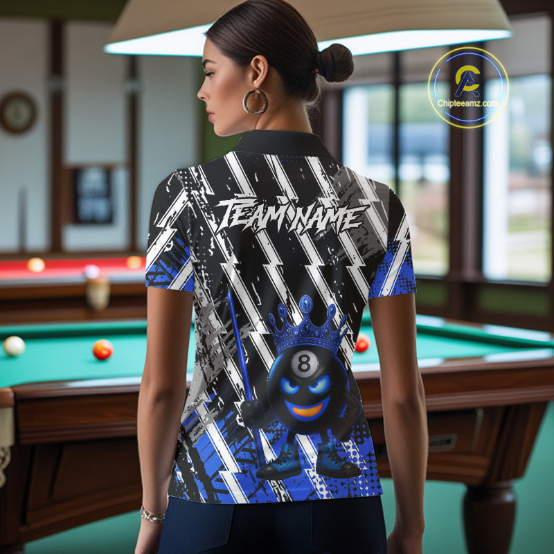 Funny 8 Ball Pool Crown Billiard Shirt For Women Custom Billiard Jersey Team Polo & 1/4 Zip |Blue TDM5082
