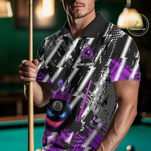 Load image into Gallery viewer, Funny 8 Ball Pool Crown Billiard Shirt For Men Custom Billiard Jersey Team Polo &amp; 1/4 Zip |Purple TDM5083