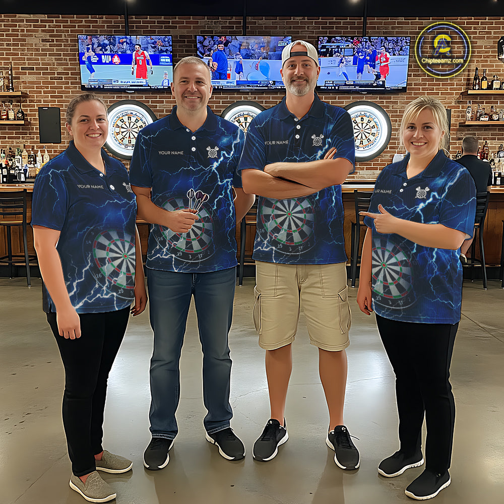 Custom Lightning Blue Darts Shirt With Pocket Option For Men, Darts Jersey TDM5551