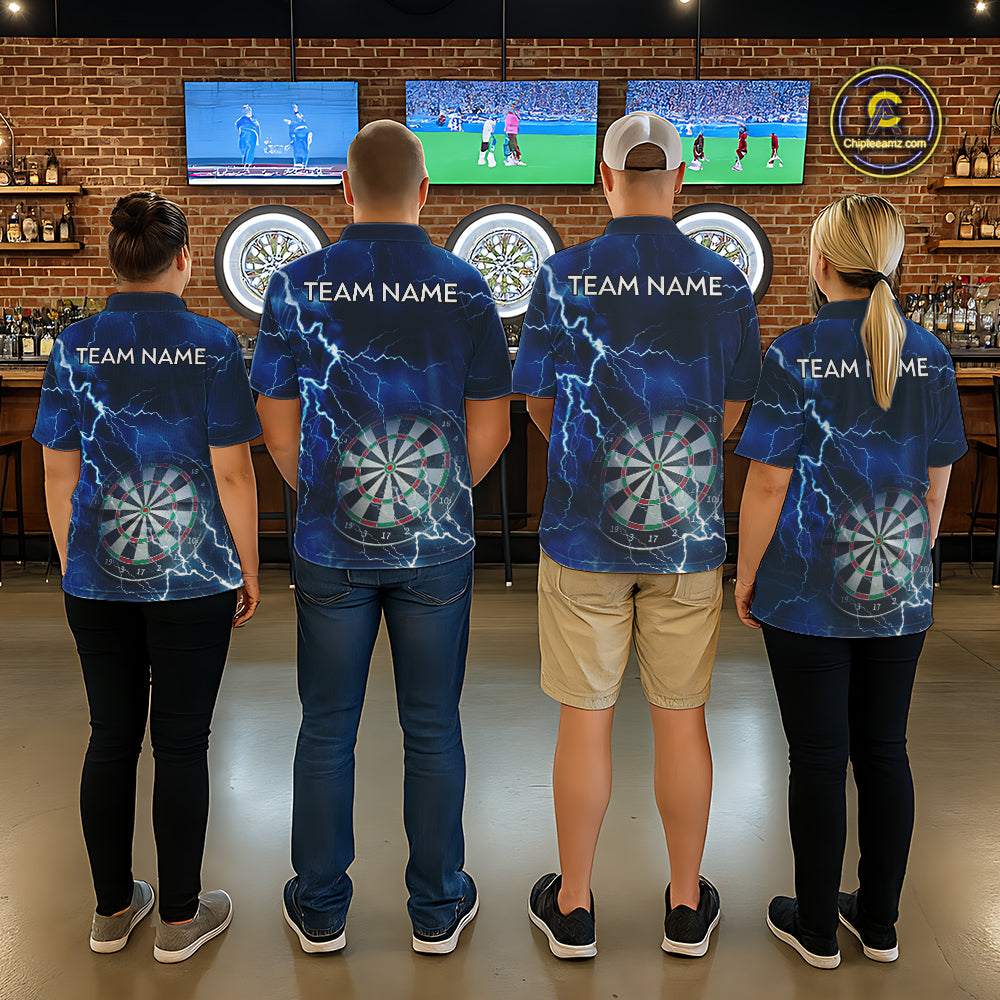Custom Lightning Blue Darts Shirt With Pocket Option For Men, Darts Jersey TDM5551