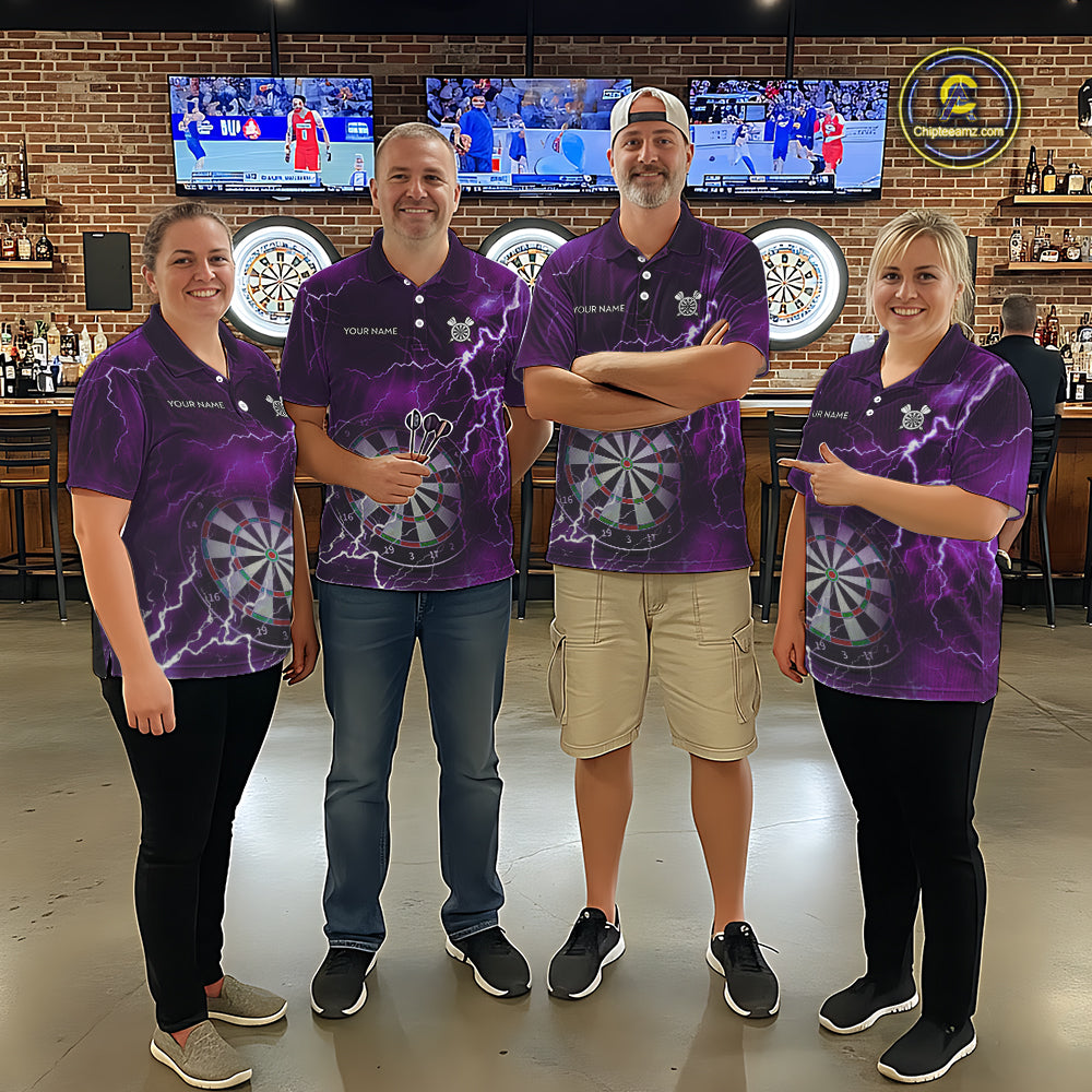 Custom Lightning Purple Darts Shirt With Pocket Option For Women, Darts Jersey TDM5552