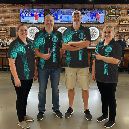 Black And Turquoise Tribal Darts Shirt For Women Custom Darts Jersey Team Polo & Quarter Zip TDM5559