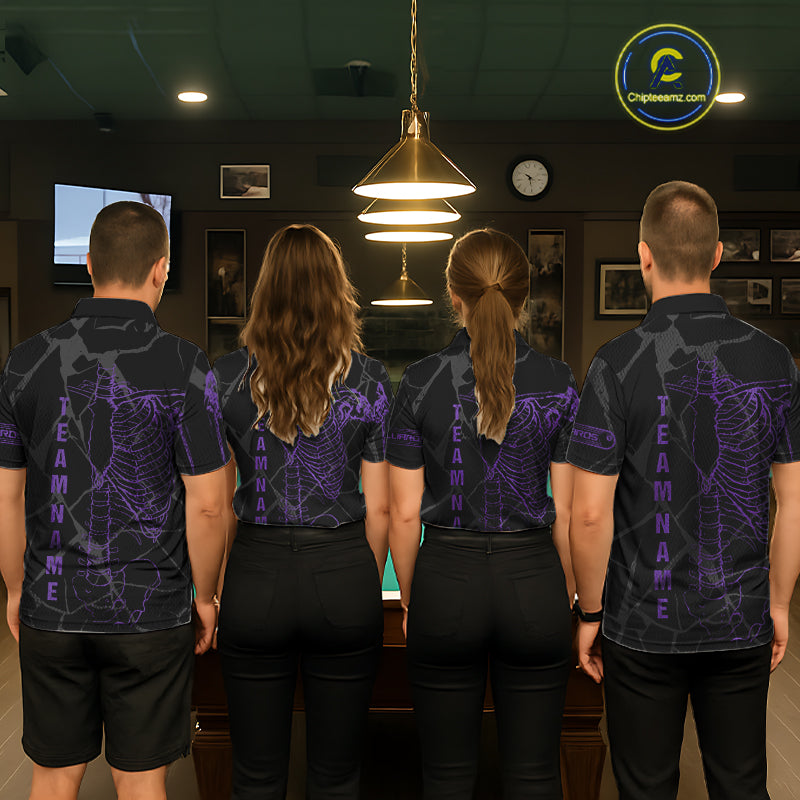 Black And Purple Funny Skeleton Billiard Polo & 1/4 Zip For Women Custom Billiard Pool Team Jersey TDM5798
