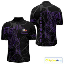 Load image into Gallery viewer, Black And Purple Funny Skeleton Billiard Polo &amp; 1/4 Zip For Men Custom Billiard Pool Team Jersey TDM5798