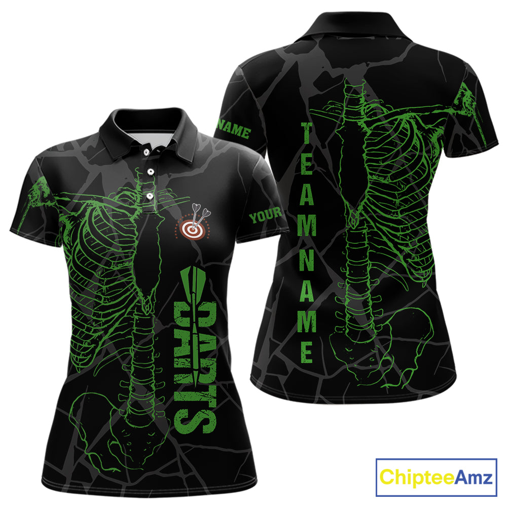 Black And Green Funny Skeleton Darts Polo & 1/4 Zip Custom Darts Shirt For Women Darts Team Jersey TDM5799