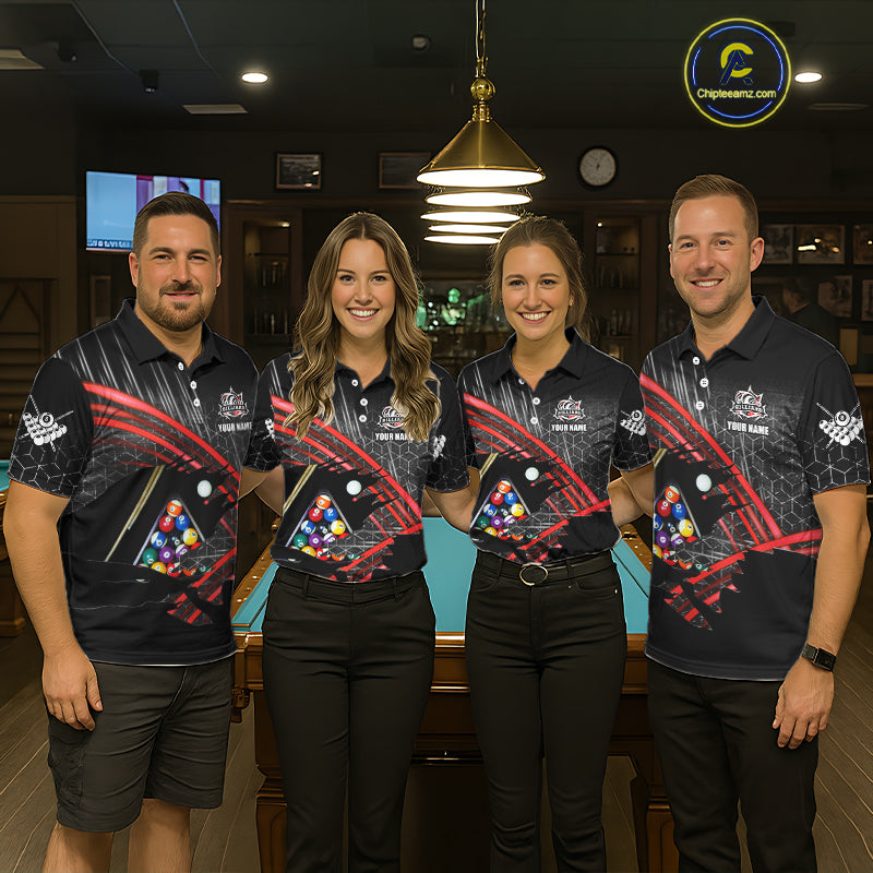 Personalized Billiard Shirts For Men Custom 8 Ball Pool Team Jersey Polo & 1/4 Zip | Red TDM6172