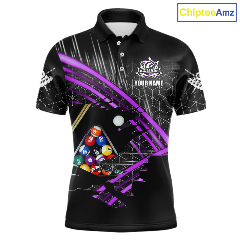 Personalized Billiard Shirts For Men Custom 8 Ball Pool Team Jersey Polo & 1/4 Zip | Purple TDM6173