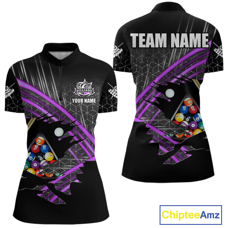 Personalized Billiard Shirts For Women Custom 8 Ball Pool Team Jersey Polo & 1/4 Zip | Purple TDM6173