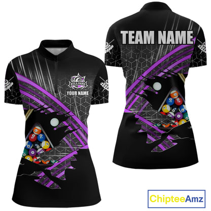 Personalized Billiard Shirts For Women Custom 8 Ball Pool Team Jersey Polo & 1/4 Zip | Purple TDM6173