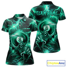 Load image into Gallery viewer, Turquoise Grim Reaper 8 Ball Women's Billiard Shirt Custom Thunder Lightning Pool Team Jersey TDM4872