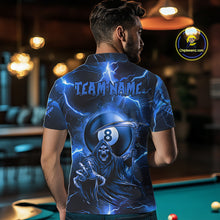 Load image into Gallery viewer, Personalized Blue Grim Reaper 8 Ball Men's Billiard Shirt Custom Thunder Lightning Pool Team Jersey TDM4873