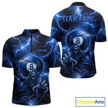 Load image into Gallery viewer, Personalized Blue Grim Reaper 8 Ball Men's Billiard Shirt Custom Thunder Lightning Pool Team Jersey TDM4873