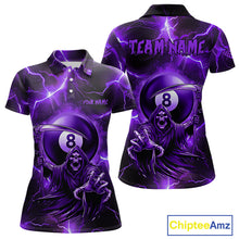 Load image into Gallery viewer, Purple Grim Reaper 8 Ball Women's Billiard Shirt Custom Thunder Lightning Halloween Pool Team Jersey TDM4874
