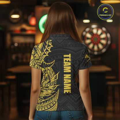 Personalized Yellow Tribal Darts Polo & Quarter Zip Custom Dart Shirts For Women Dart Jerseys TDM5568