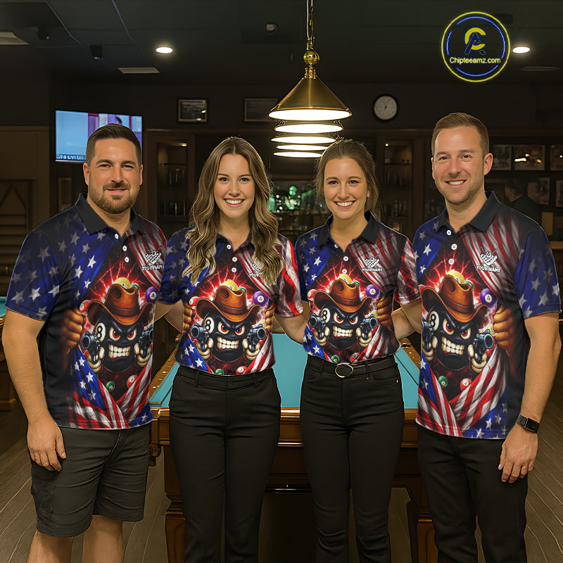 Glowing American Flag Funny 8 Ball Billiard Shirt For Women Custom Patriotic Pool Team Jersey TDM5570