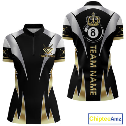 Personalized Crown 8 Ball Billiard Shirt For Women Custom Billiard Tournament Pool Team Jersey |Gold TDM5571