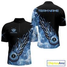 Load image into Gallery viewer, Black And Blue Flaming Icy 8 Ball Pool Billiard Shirt For Men Custom Billiard Team Jersey TDM5808