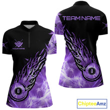 Load image into Gallery viewer, Black And Purple Flaming Icy 8 Ball Pool Billiard Shirt For Women Custom Billiard Team Jersey TDM5809