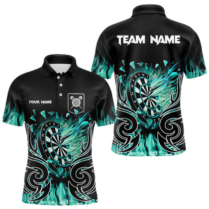 Custom Turquoise Tribal Flame Dart Shirt For Men, Dart Jersey Pocket Option TDM3795