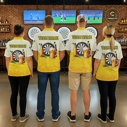 Personalized Yellow Funny Darts And Beer Men Dart Shirts, Drinking Darts Team Jerseys, Dart Gifts TDM2609