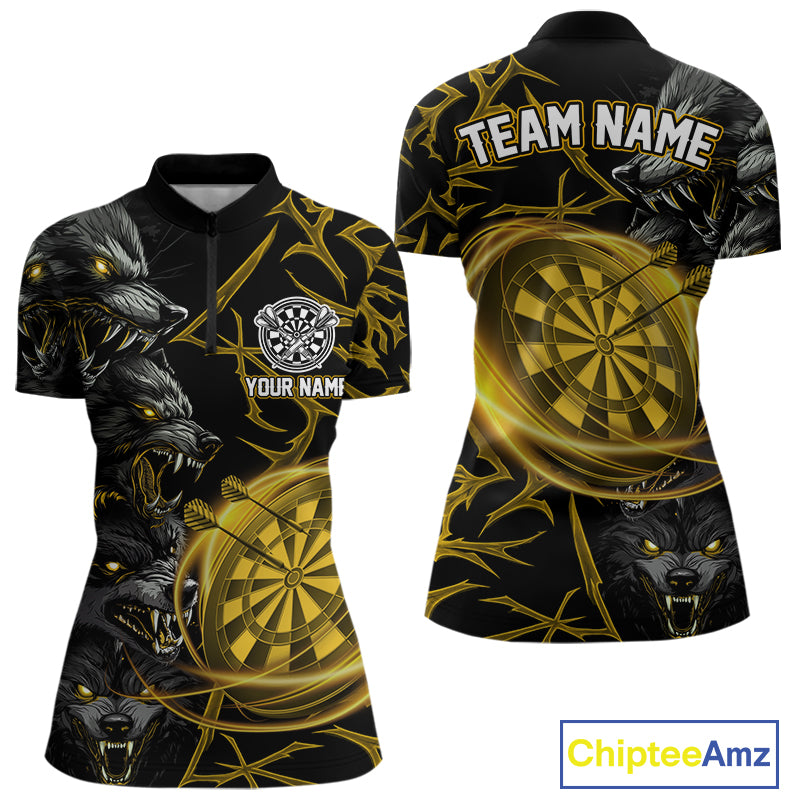 Personalized Wolf Dart Shirts For Women Custom Lights Dartboard Darts Team Jerseys |Gold TDM5094