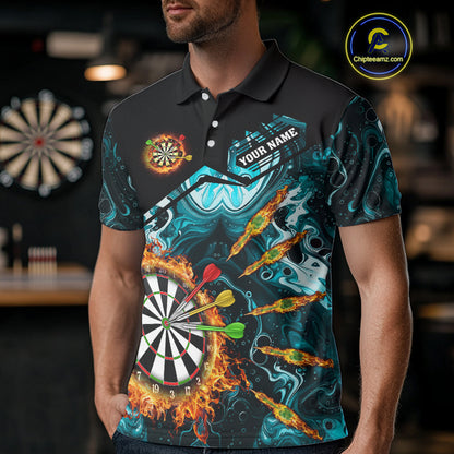 Personalized Turquoise Dartboard Fire Marble Darts Shirt For Men Custom Darts Team Jersey Outfit TDM5097