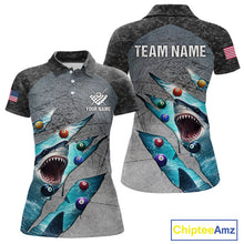 Load image into Gallery viewer, Personalized Funny Shark Billiard Shirt For Women, 8 Ball Pool Team Jersey Polo &amp; 1/4 Zip Shirt TDM6202