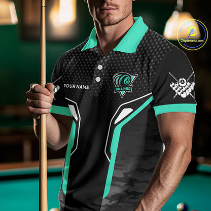 Black & Turquoise 8 Ball Pool Wings Custom Camo Billiard Shirt For Men, Billiard Team Jersey TDM4440