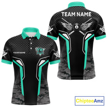 Load image into Gallery viewer, Black &amp; Turquoise 8 Ball Pool Wings Custom Camo Billiard Shirt For Men, Billiard Team Jersey TDM4440