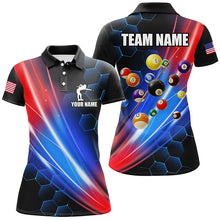 Load image into Gallery viewer, Glowing Red &amp; Blue Custom Billiard Polo, 1/4 Zip Shirt For Women, Billiard Balls Team League Jerseys TDM2364