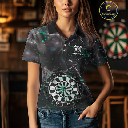Personalized Turquoise Break Glass Darts Shirt For Women Custom Darts Team Jersey Polo & 1/4 Zip TDM5102