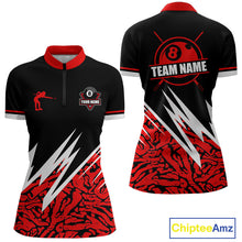 Load image into Gallery viewer, Personalized 8 Ball Billiard Jersey For Women Custom Black And Red Pool Team Shirt Polo &amp; 1/4 Zip TDM5108