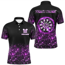 Load image into Gallery viewer, Black And Purple Light Men Darts Polo &amp; Quarter Zip Shirt Custom Dart Shirts For Team Darts Jersey TDM3335